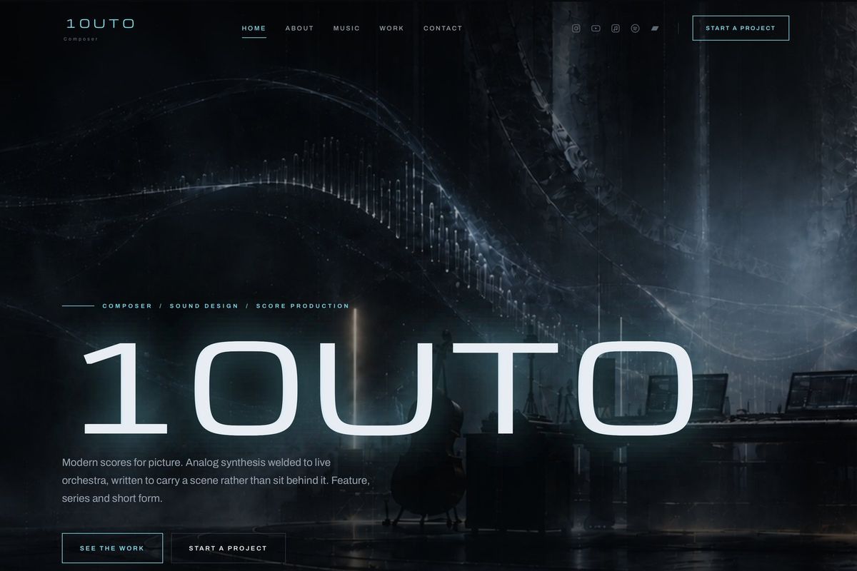 10UTO website homepage, a composer's portfolio designed and built by BustleBot