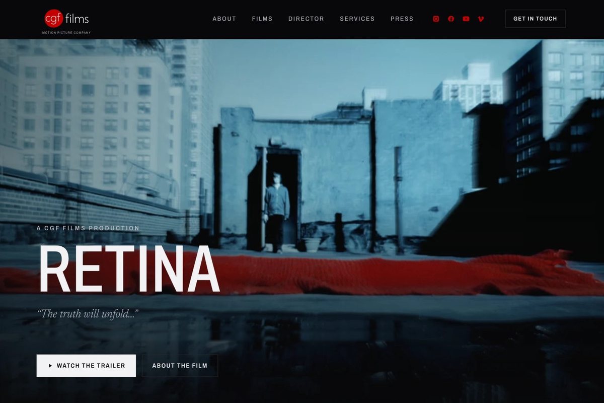 CGF Films website homepage, a film production company site designed and built by BustleBot