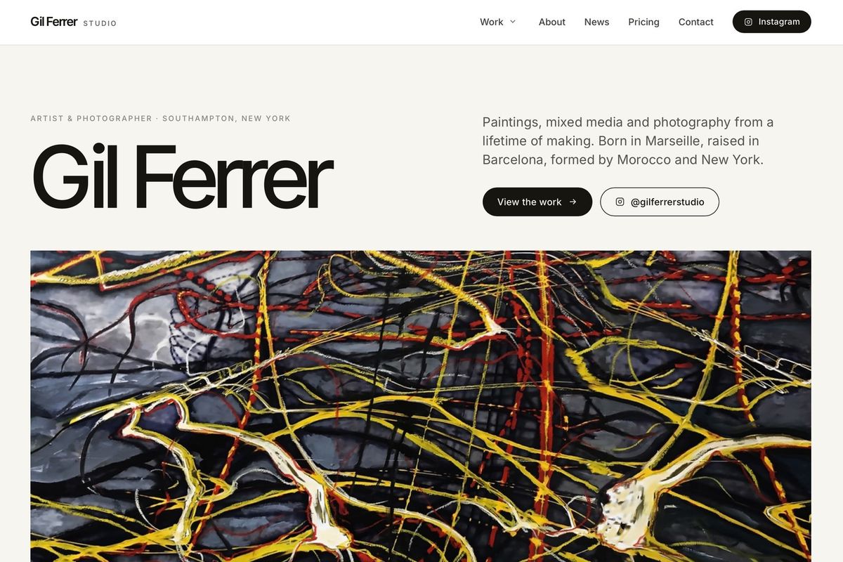 Gil Ferrer Studio website homepage, an art studio site designed and built by BustleBot